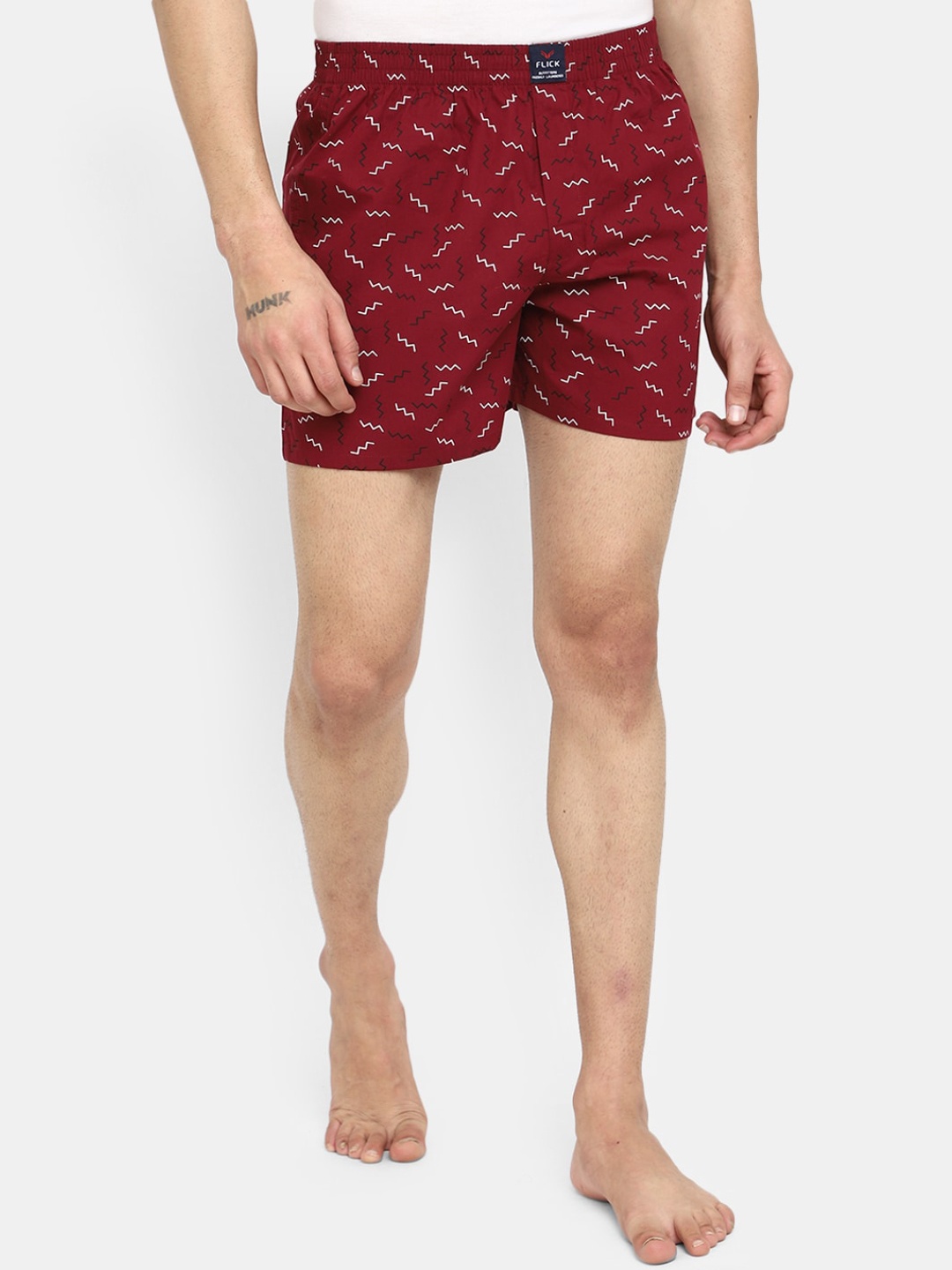 

V-Mart Men Geometric Printed Cotton Shorts, Maroon