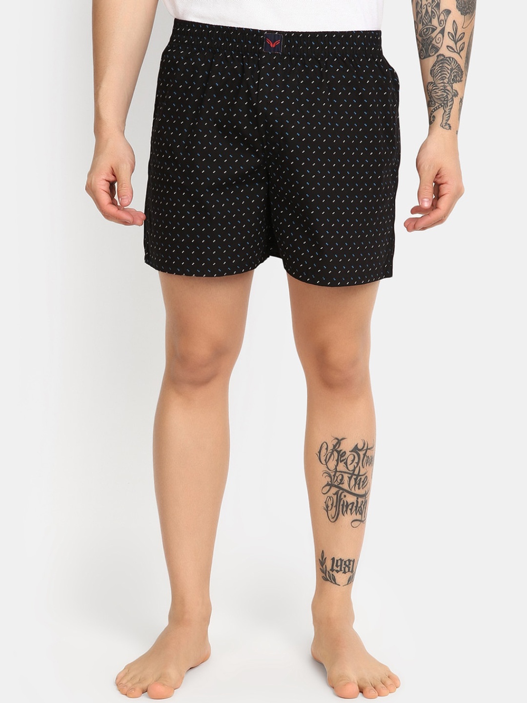 

V-Mart Men Geometric Printed Cotton Shorts, Black