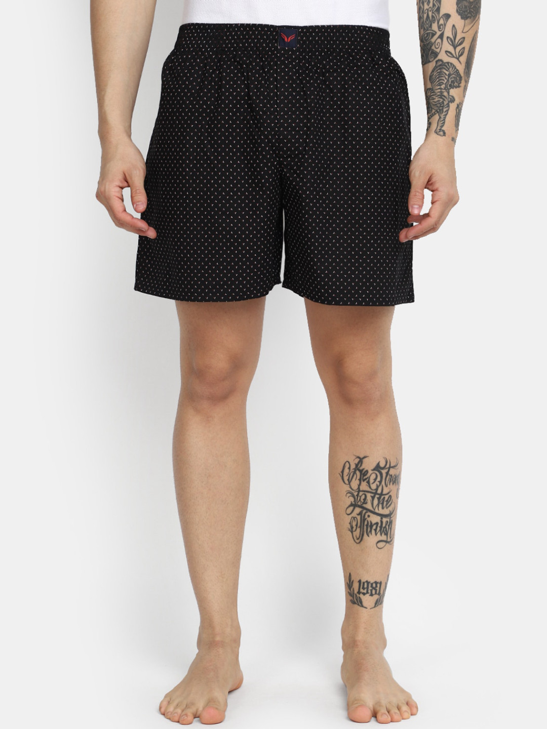 

V-Mart Men Floral Printed Mid-Rise Cotton Lounge Short, Black