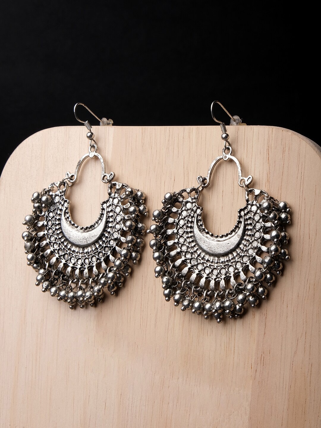 

XPNSV Silver-Plated Beaded Chandbalis Earrings