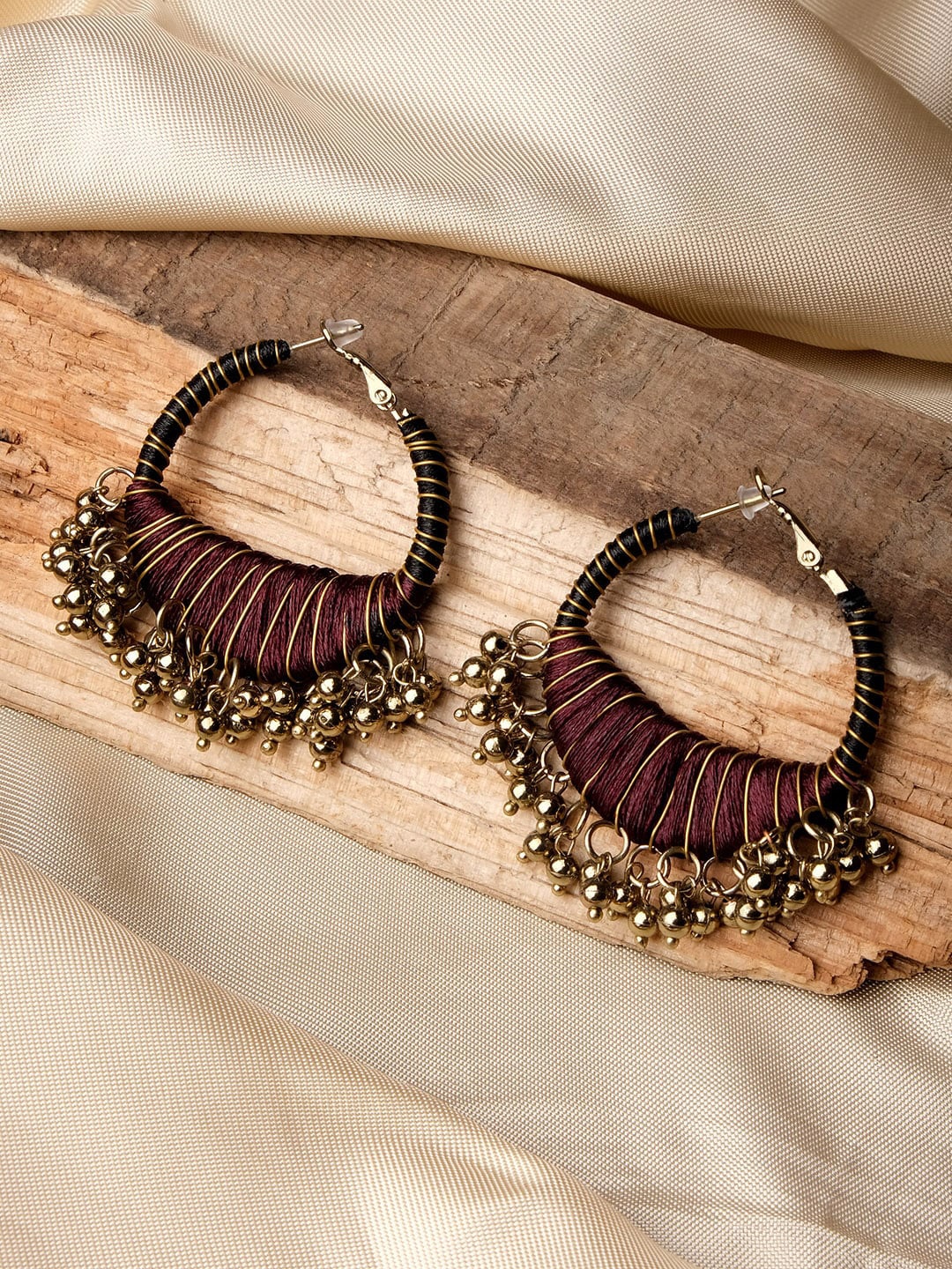 

XPNSV Gold-Plated Beaded Hoop Earrings