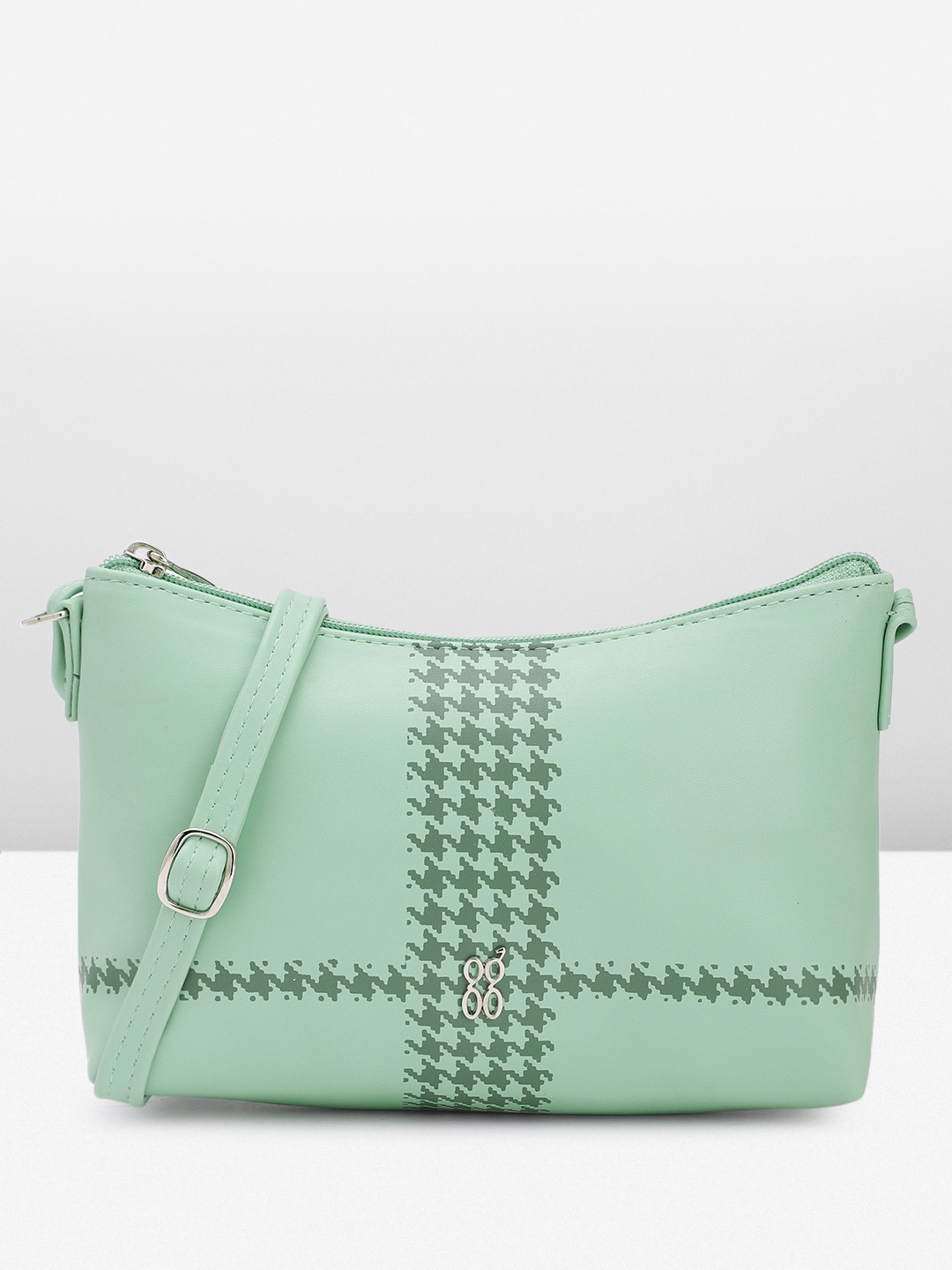 

Baggit Houndstooth Print Structured Sling Bag, Green