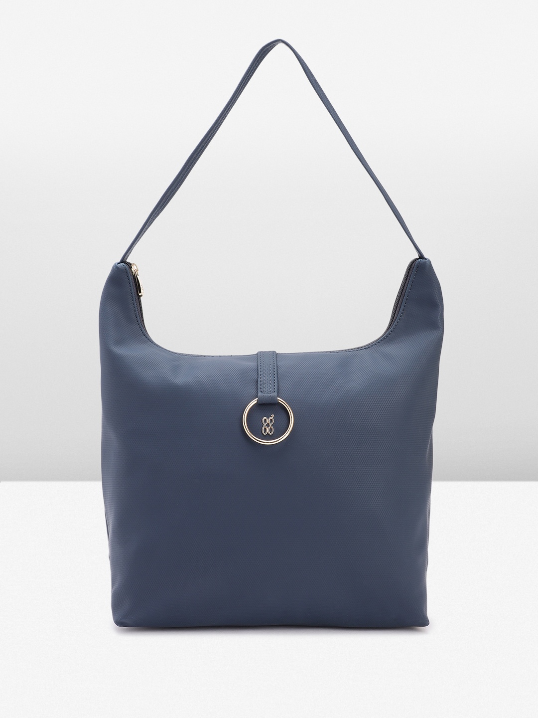 

Baggit Geometric Textured Structured Hobo Bag With Mini Ring Detail, Navy blue