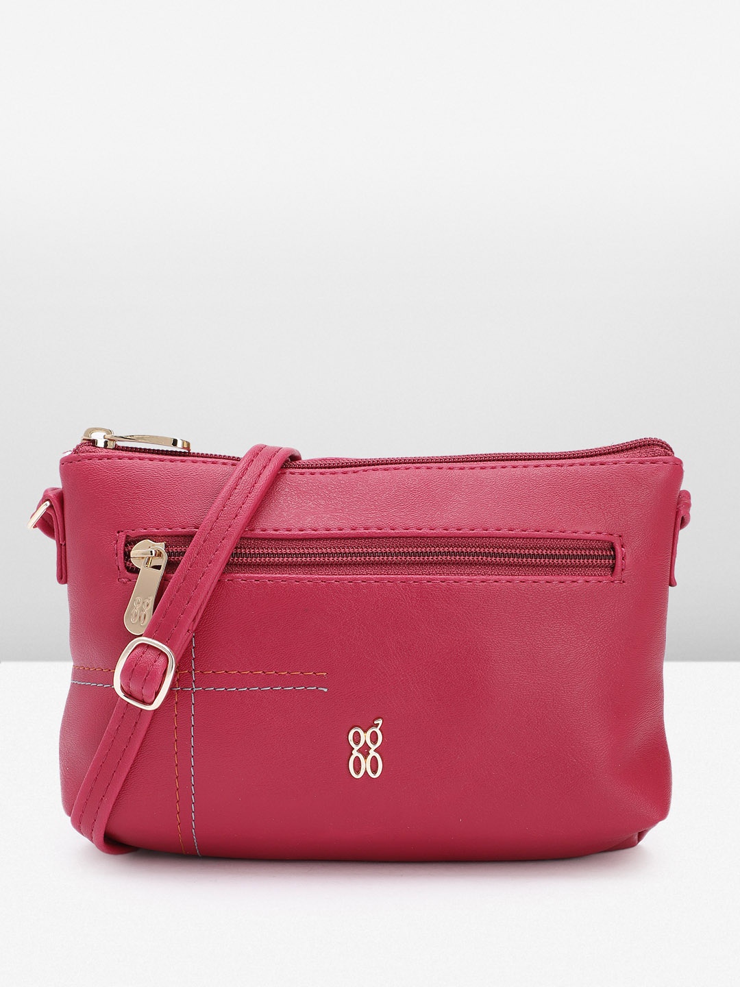 

Baggit Solid Structured Sling Bag With Minimal Thread Work Embroidered Detail, Magenta