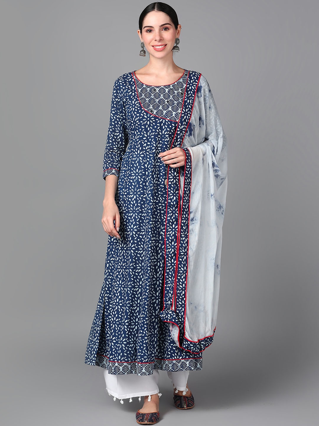 

KALINI Floral Printed Anarkali Kurta With Palazzos & Dupatta, Blue