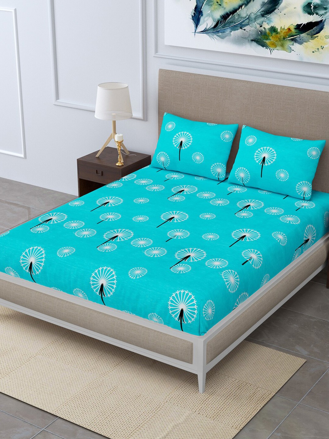

DIGITRENDZZ Blue Printed 210 TC King Bedsheet with 2 Pillow Covers