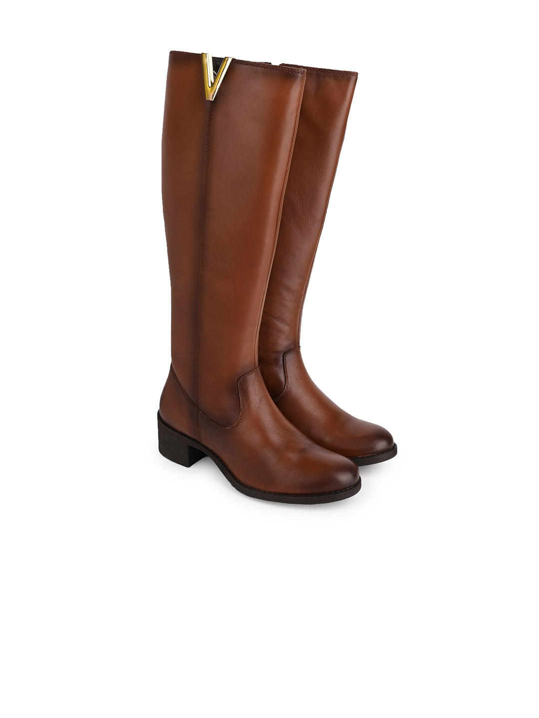 

Hydes N Hues Women High-Top Leather Block Heel Regular Boots, Brown