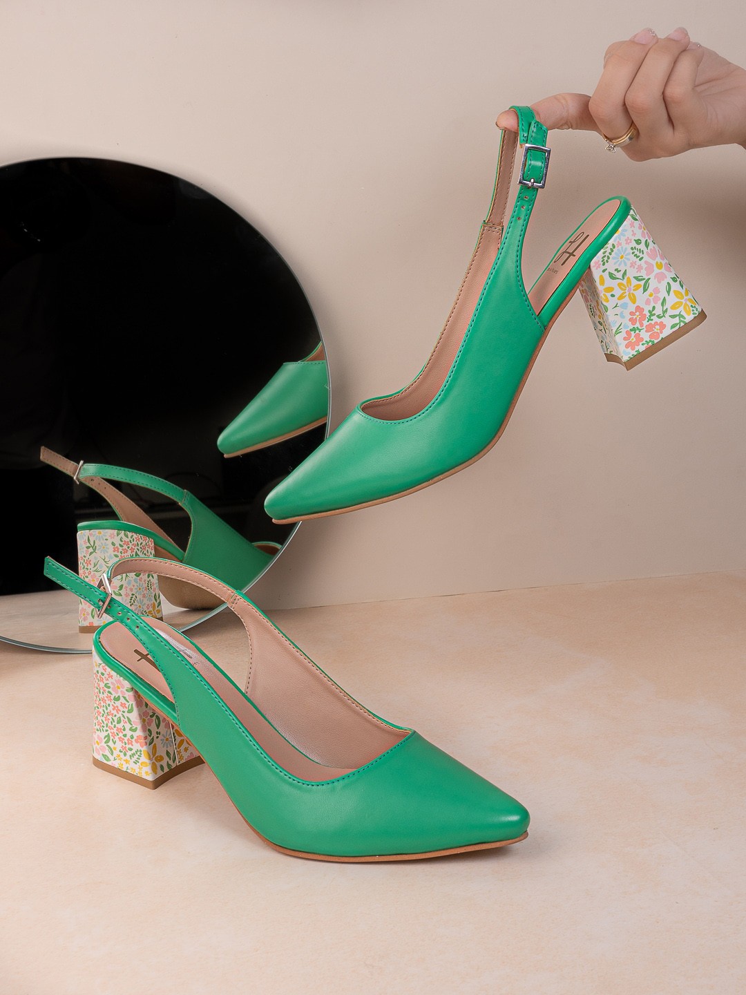 

Hydes N Hues Pointed Toe Block Heel Pumps, Green