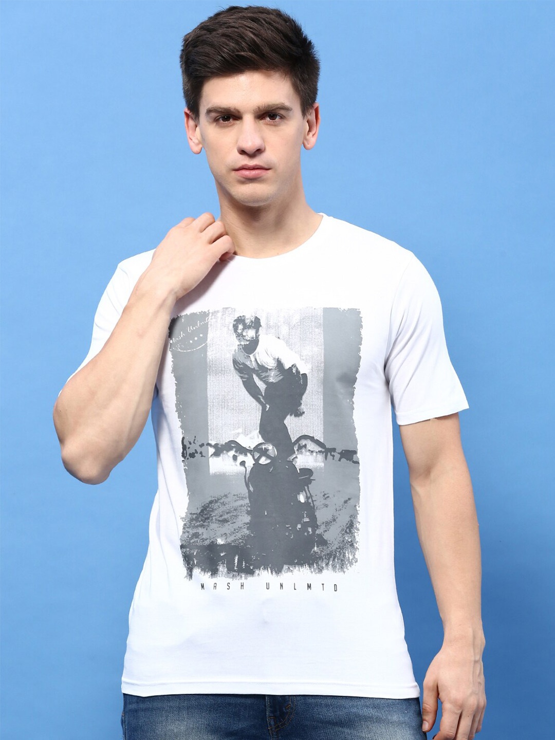 

MASH UNLIMITED Graphic Printed Pure Cotton T-shirt, White