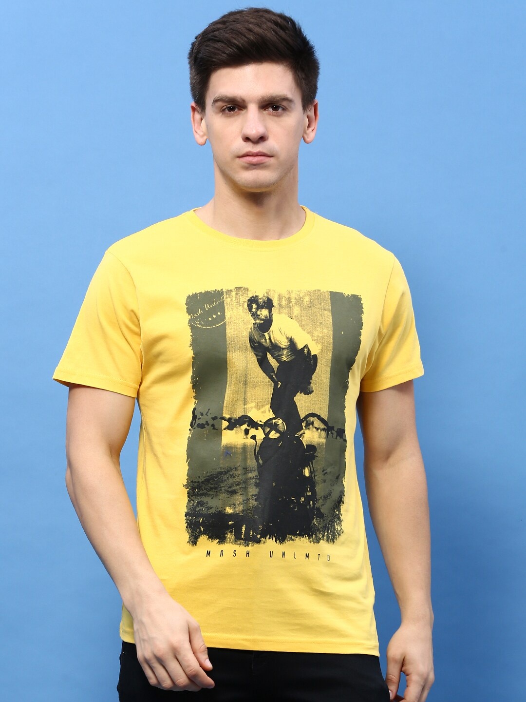 

MASH UNLIMITED Graphic Printed Pure Cotton T-shirt, Yellow