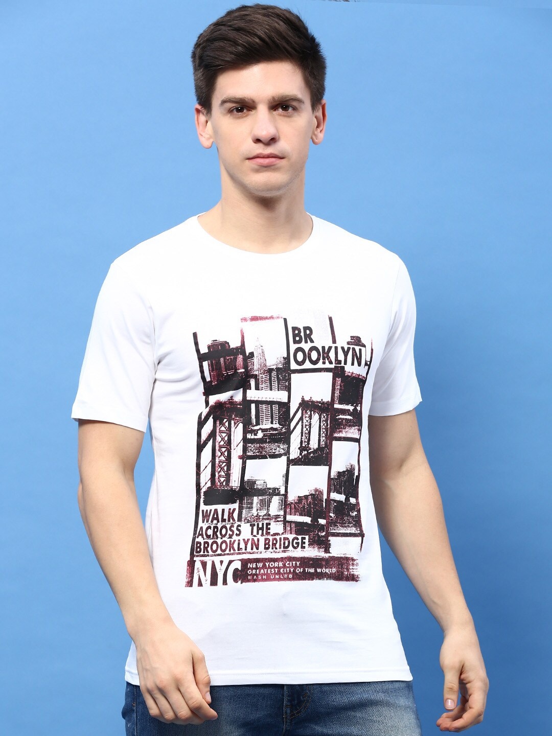 

MASH UNLIMITED Graphic Printed Pure Cotton T-shirt, White