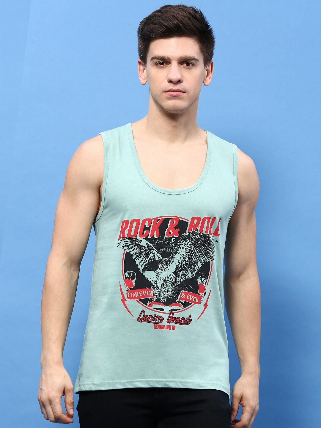 

MASH UNLIMITED Graphic Printed Sleeveless Pure Cotton T-shirt, Sea green