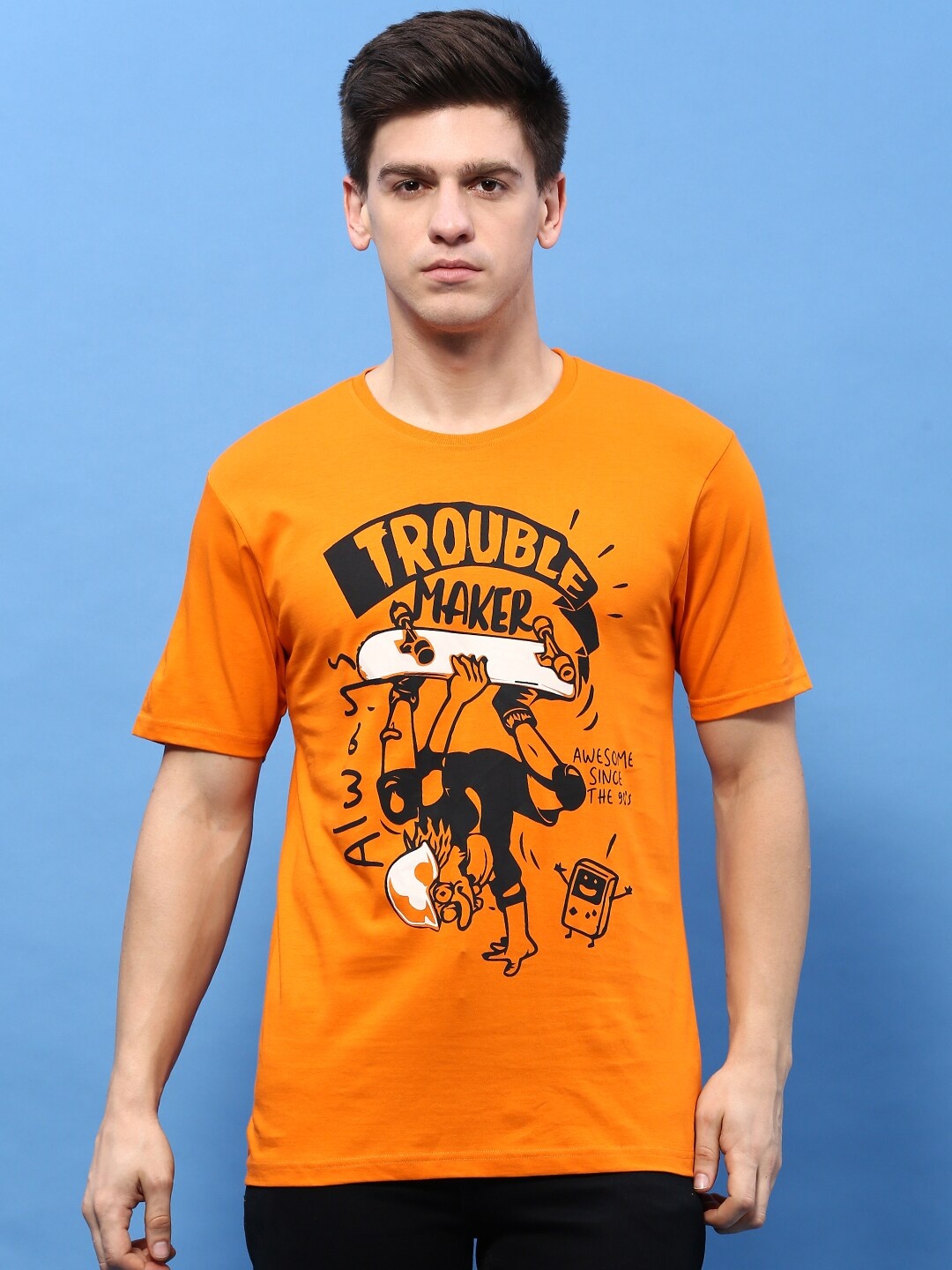 

MASH UNLIMITED Typography Printed Short Sleeves Pure Cotton T-shirt, Orange