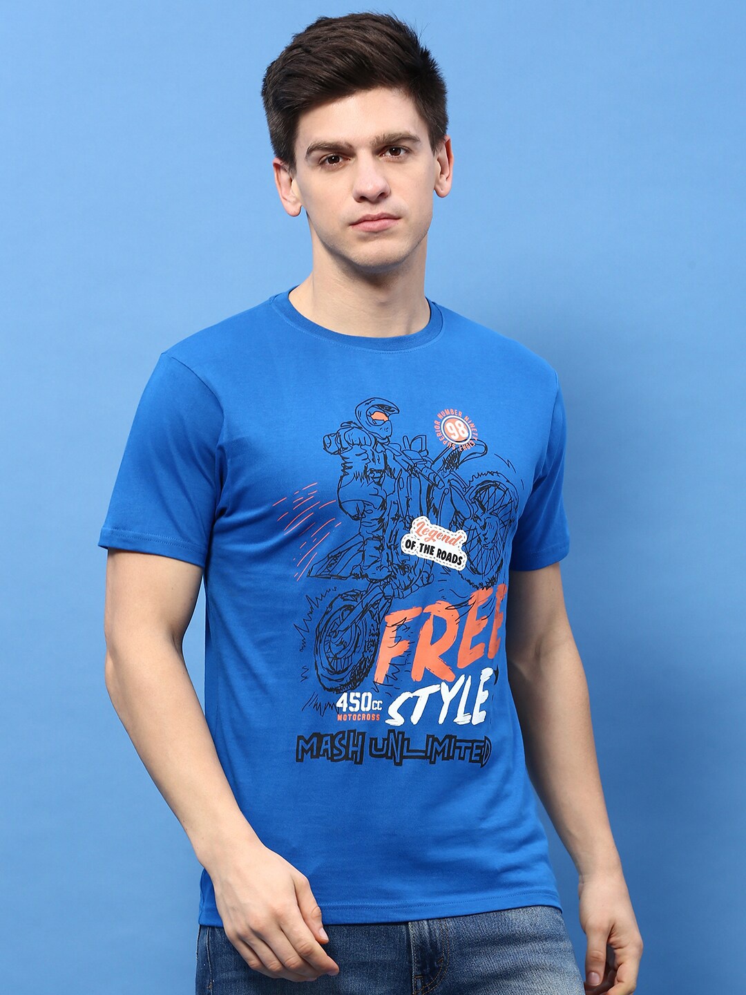 

MASH UNLIMITED Graphic Printed Pure Cotton T-shirt, Blue