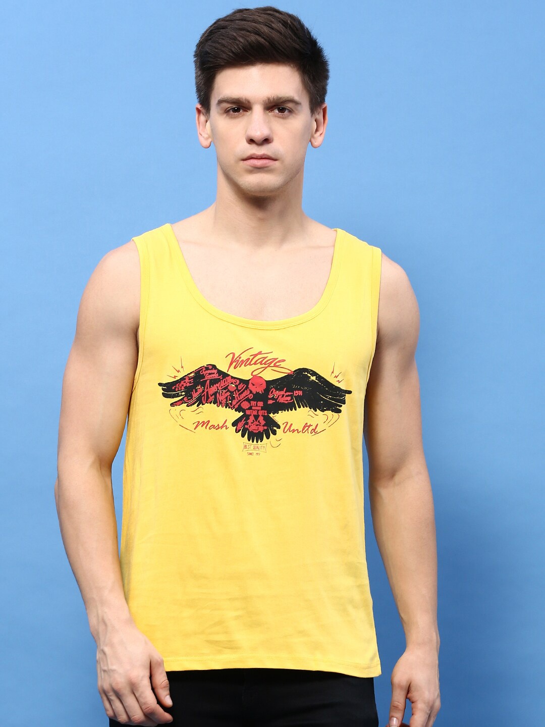 

MASH UNLIMITED Graphic Printed Pure Cotton T-shirt, Yellow