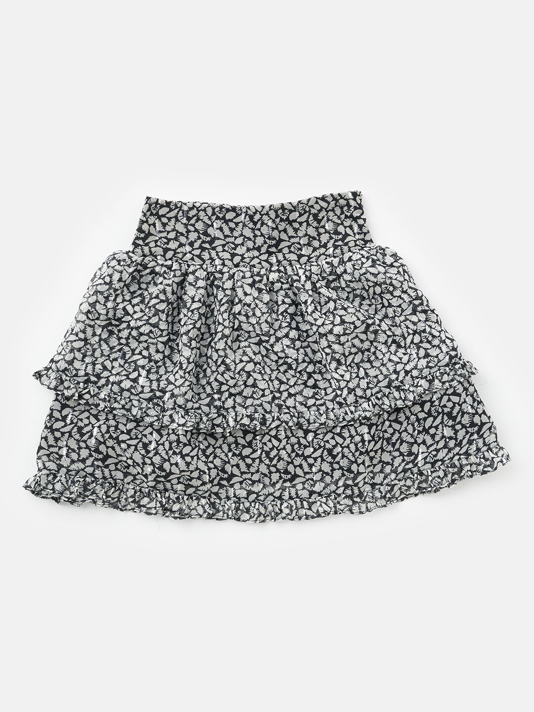 

Angel & Rocket Girls Abstract Printed Layered Tiered Flared Skirts, Black
