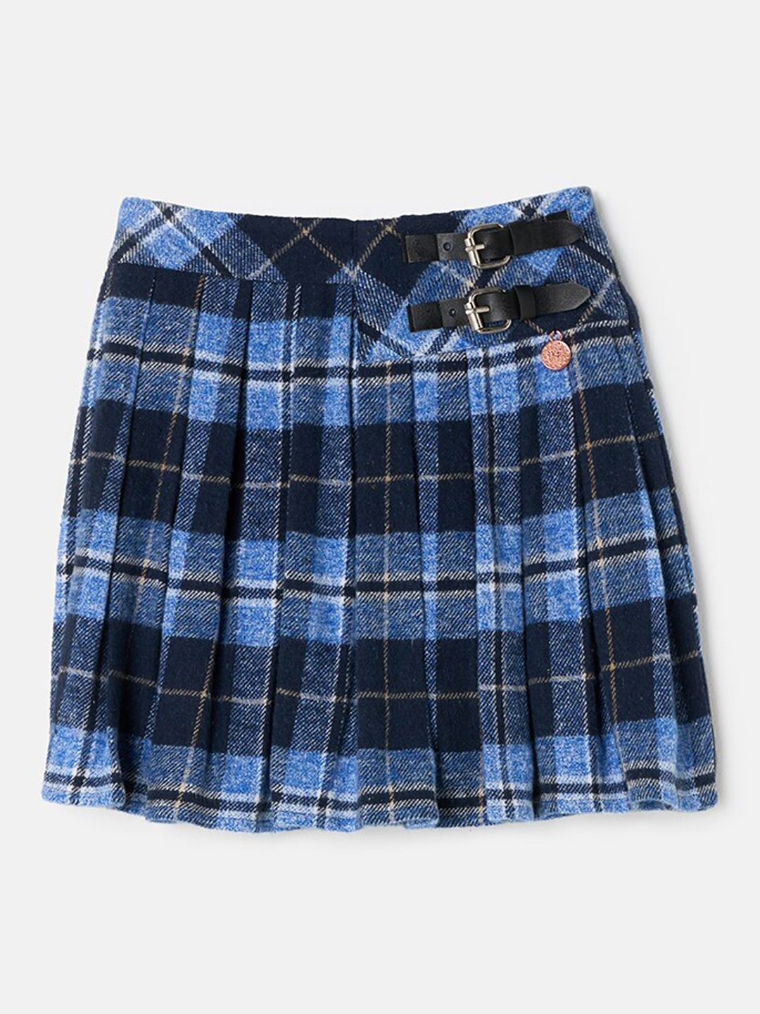 

Angel & Rocket Girls Checked Pure Cotton Pleated Flared Skirt, Blue