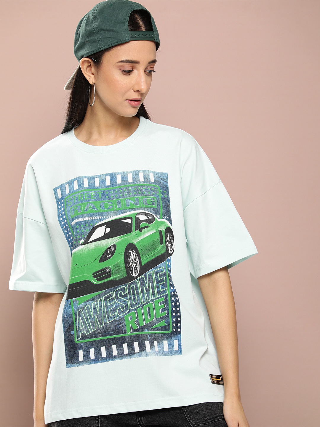 

Stormborn Graphic Printed Drop-Shoulder Sleeves Oversized Pure Cotton T-shirt, Blue