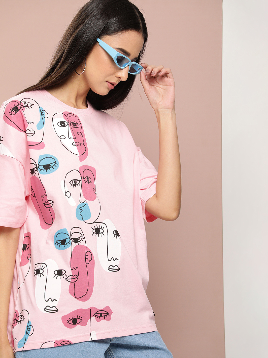 

Stormborn Women Oversized Drop-Shoulder Sleeves Pure Cotton T-shirt, Pink