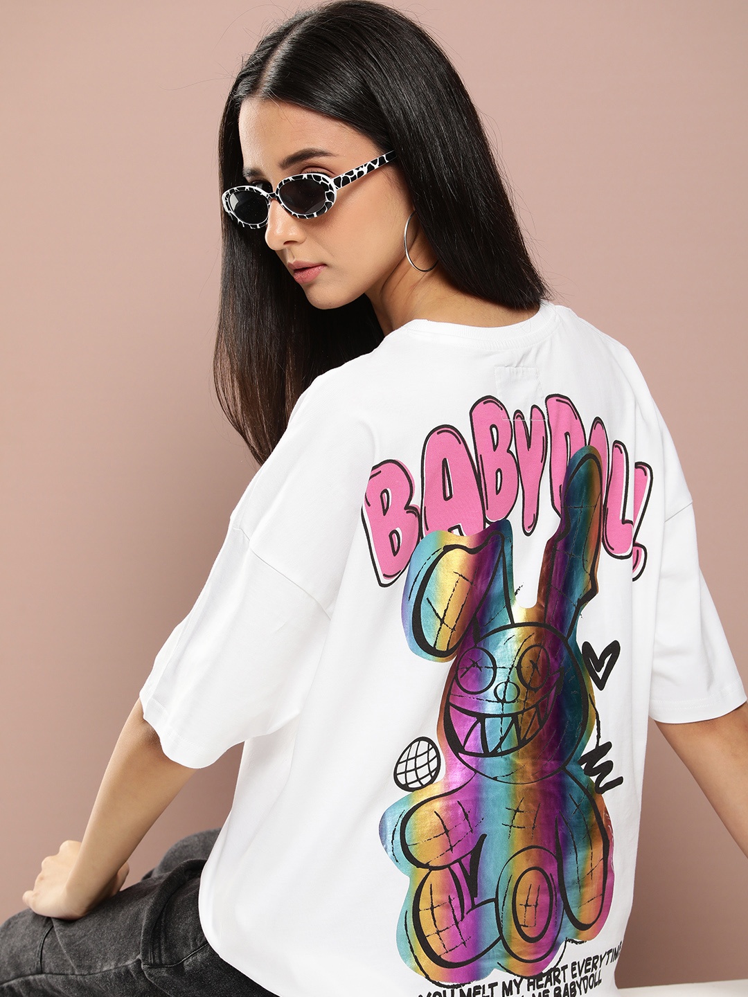 

Stormborn Women Printed Oversized Drop-Shoulder Pure Cotton T-shirt, White