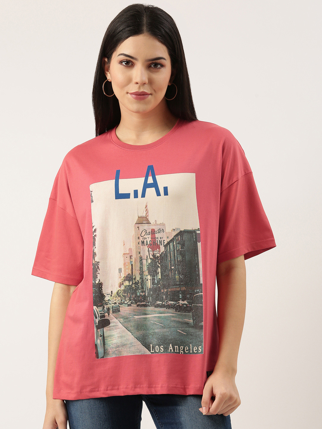 

Stormborn Women Oversized Drop-Shoulder Sleeves Pure Cotton T-shirt, Red