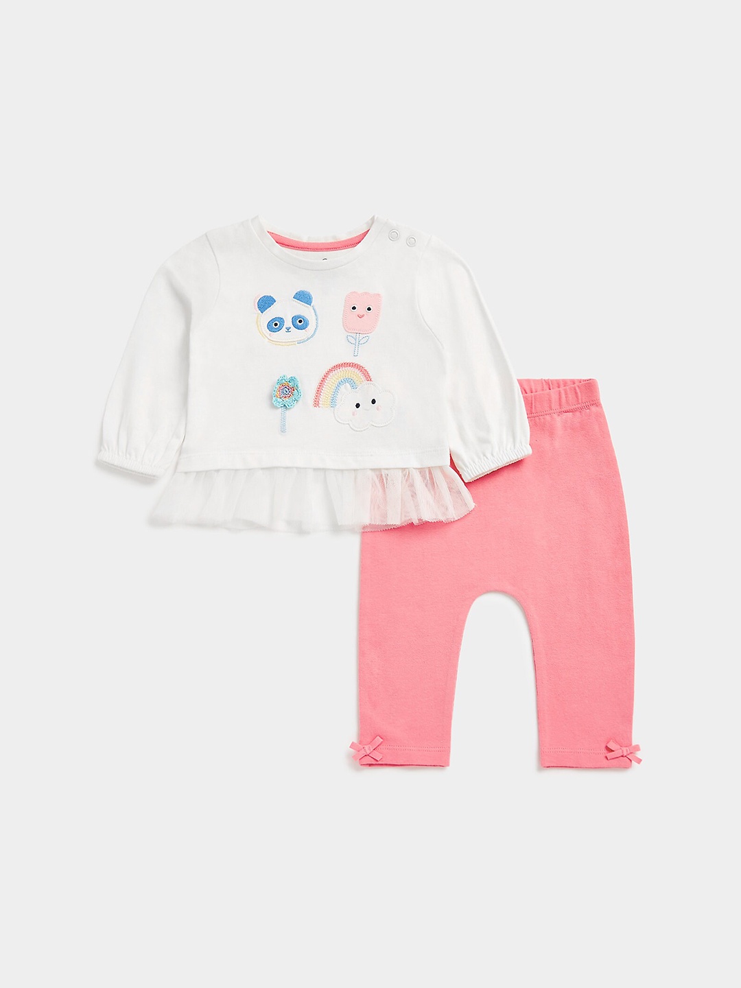 

mothercare Infants Girls Graphic Printed Pure Cotton Top with Leggings, White
