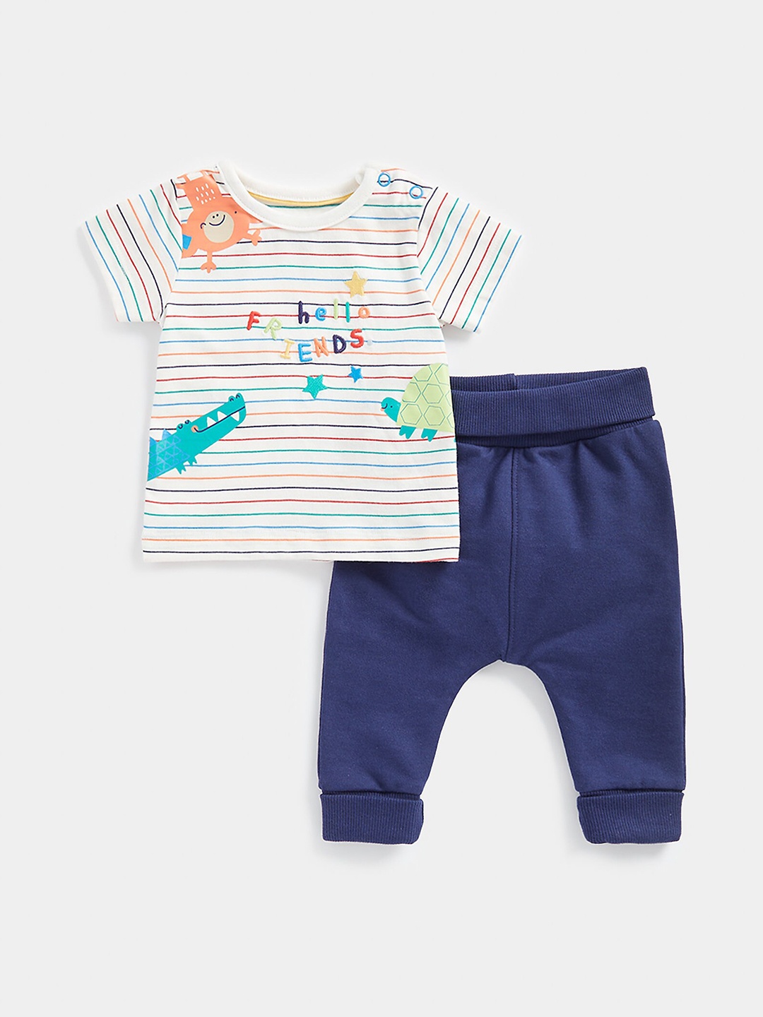 

mothercare Infants Boys Striped Pure Cotton T-shirt with Pyjamas, White