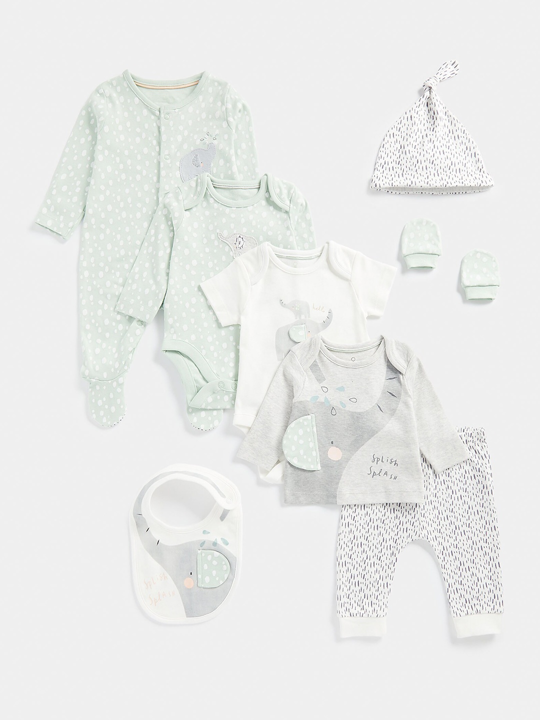 

mothercare Infants 8-Pcs Printed Cotton Baby Apparel Gift Set, White