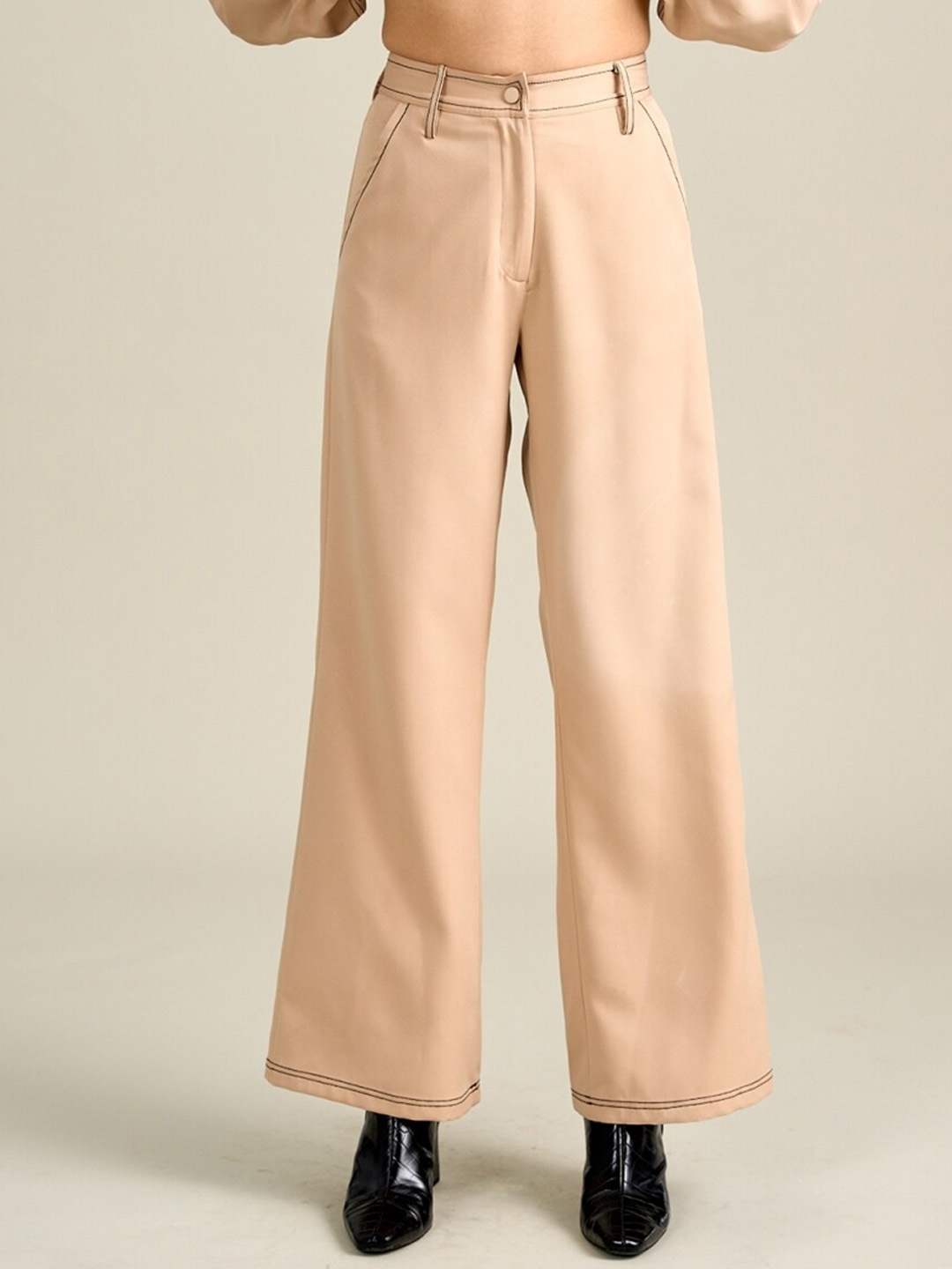 

Style Island Women Mid-Rise Parallel Trousers, Beige