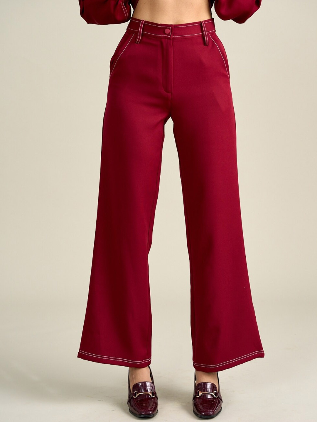 

Style Island Women Straight Fit High Rise Trouser, Burgundy