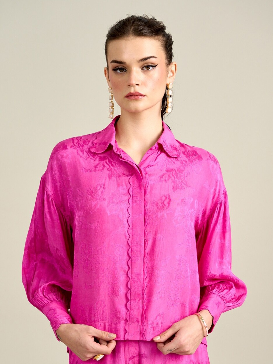 

Style Island Floral Printed Spread Collar Top, Pink