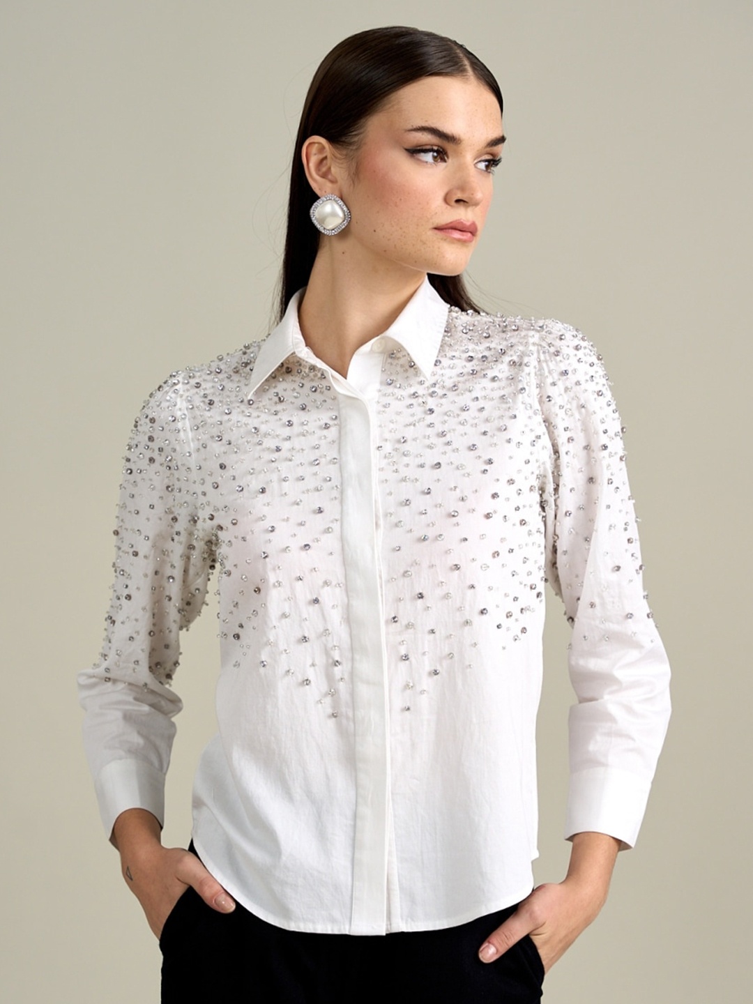 

Style Island Embellished Cotton Shirt Style Top, White