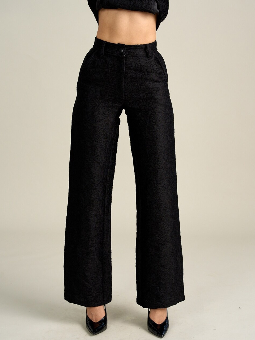 

Style Island Megan Woven Design Relaxed Fit Bootcut Trouser, Black