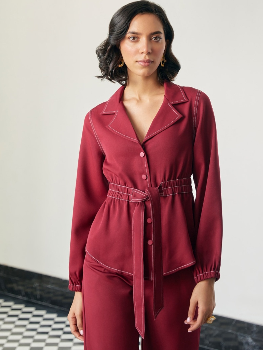 

Style Island Lapel Collar Longline Tailored Jacket, Burgundy