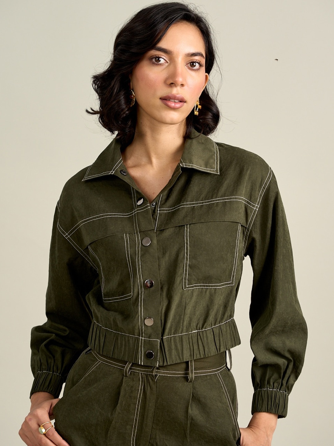 

Style Island Spread Collar Tailored Jacket, Olive