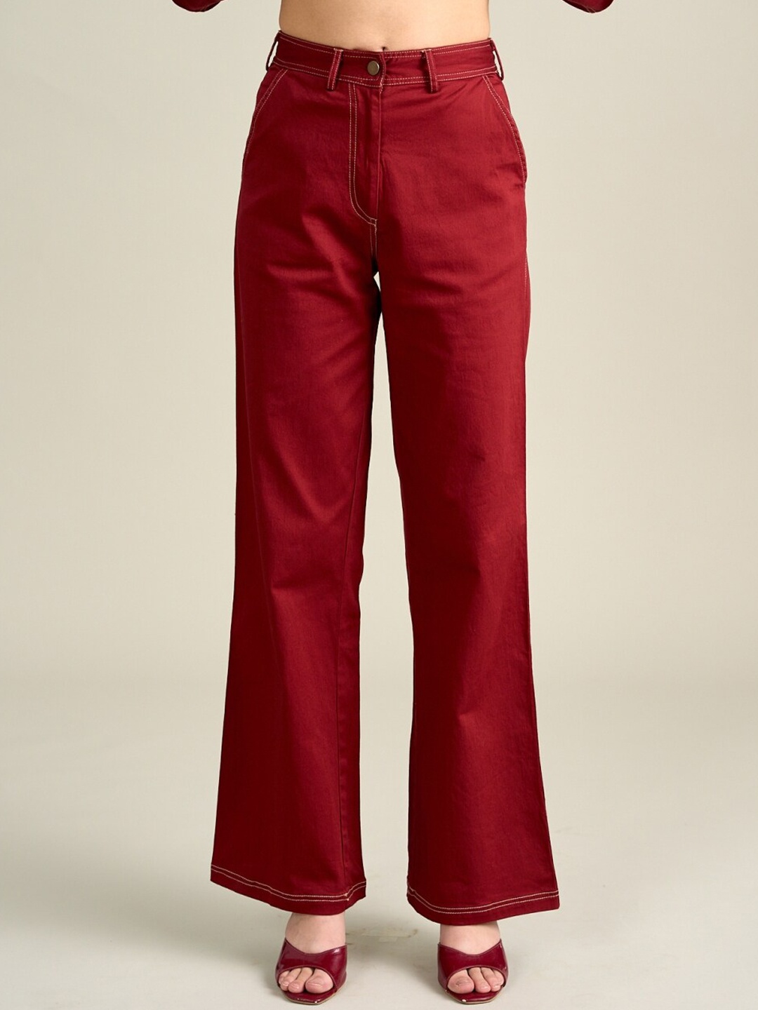 

Style Island Women Mid-Rise Parallel Trouser, Maroon