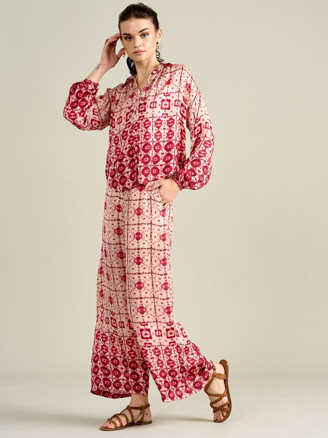 

Style Island Geometric Printed Straight Fit Palazzo, Red