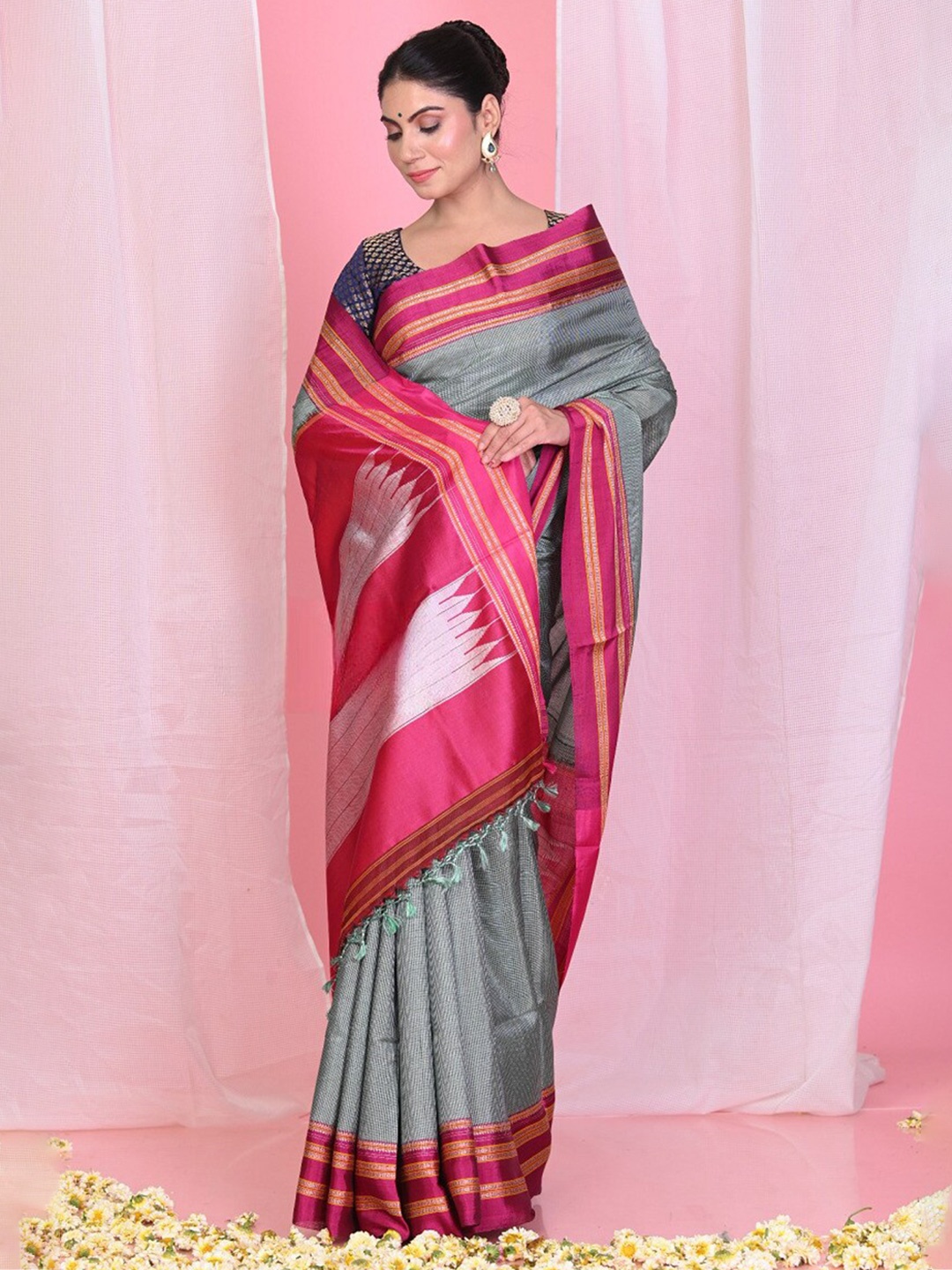 

Very Much Indian Grey Silk Cotton Ilkal Saree