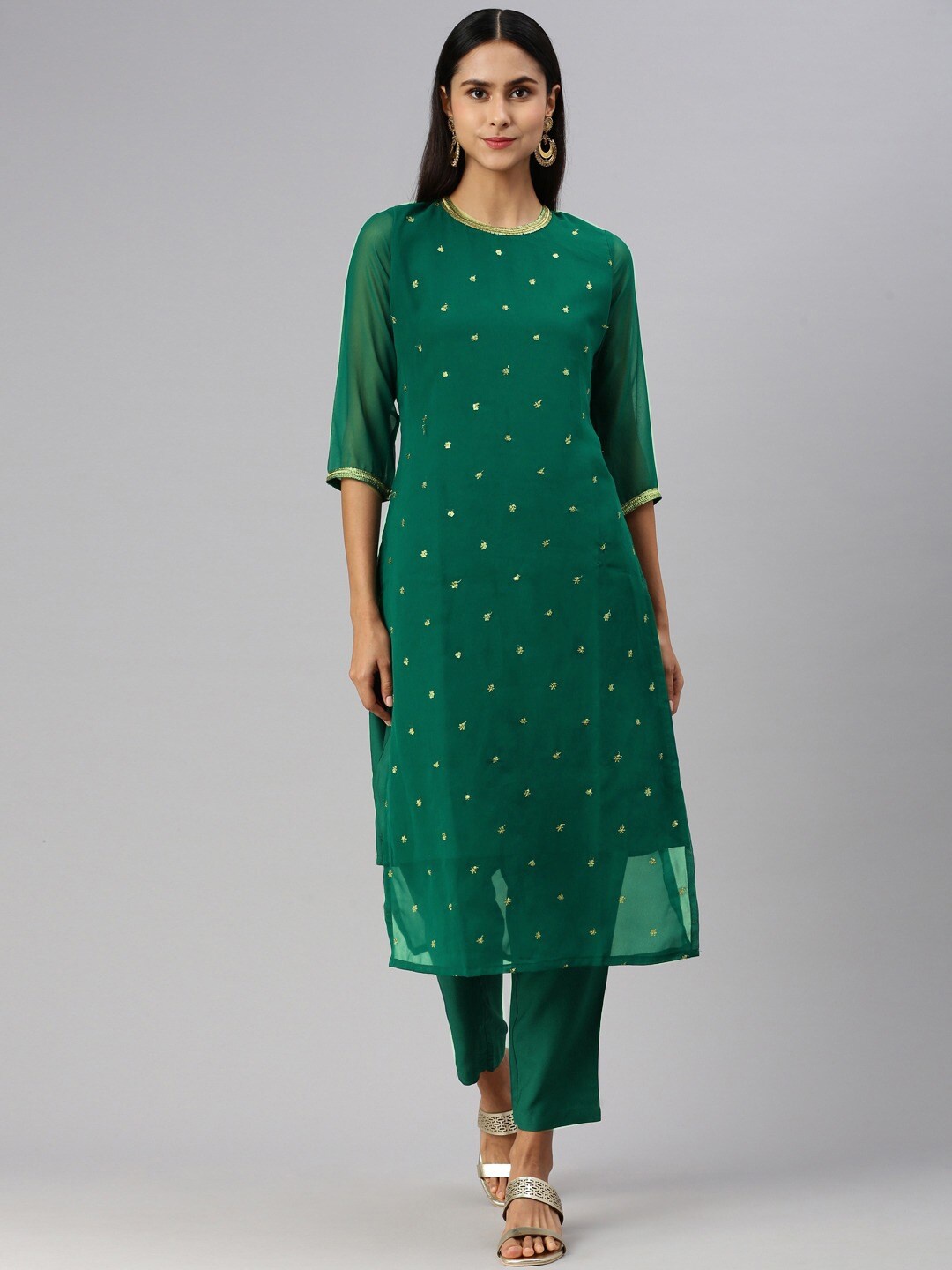 

KALINI Regular Kurta with Trousers, Green