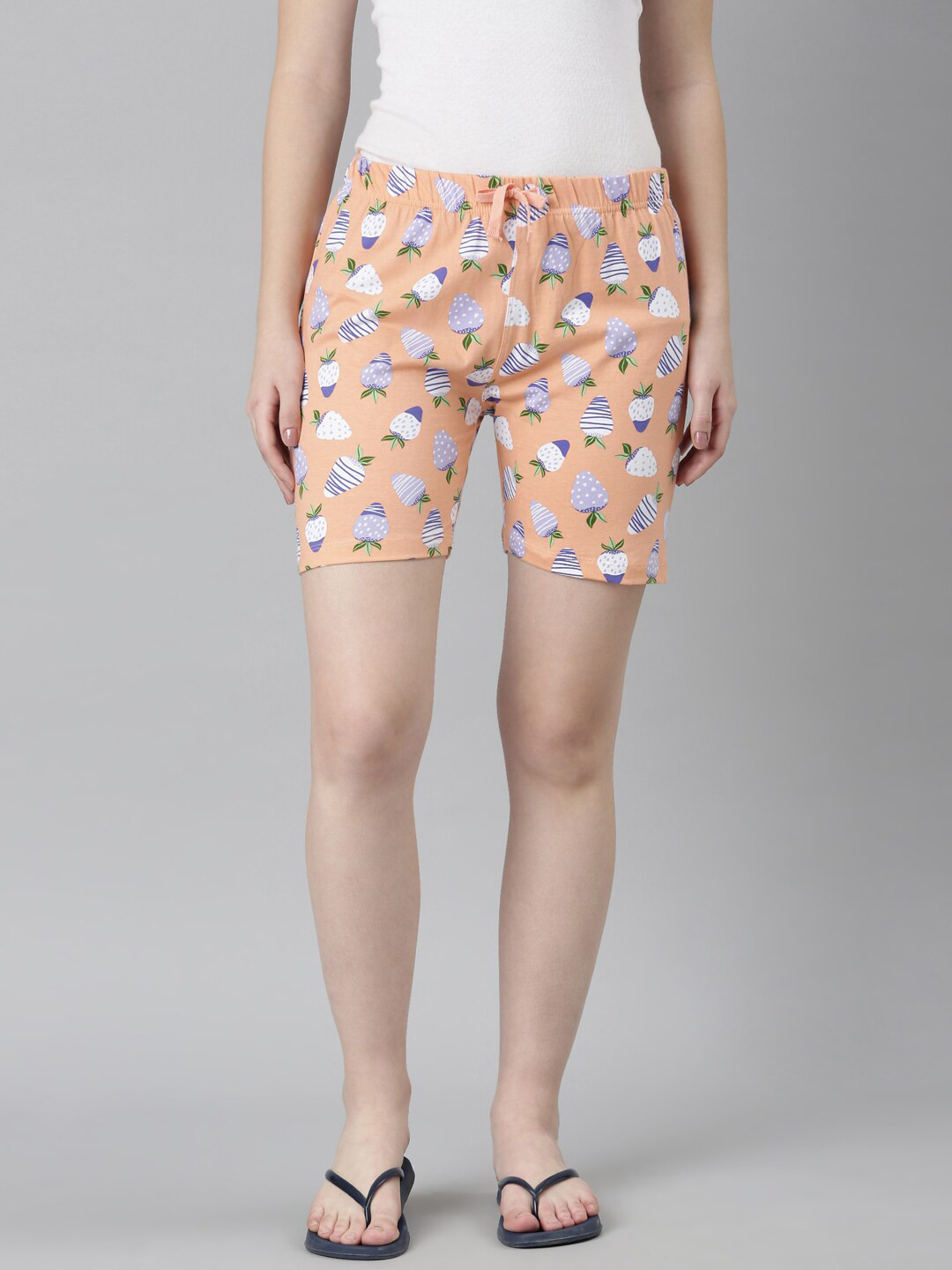 

TWIN BIRDS Women Printed Pure Cotton Lounge Shorts, Orange