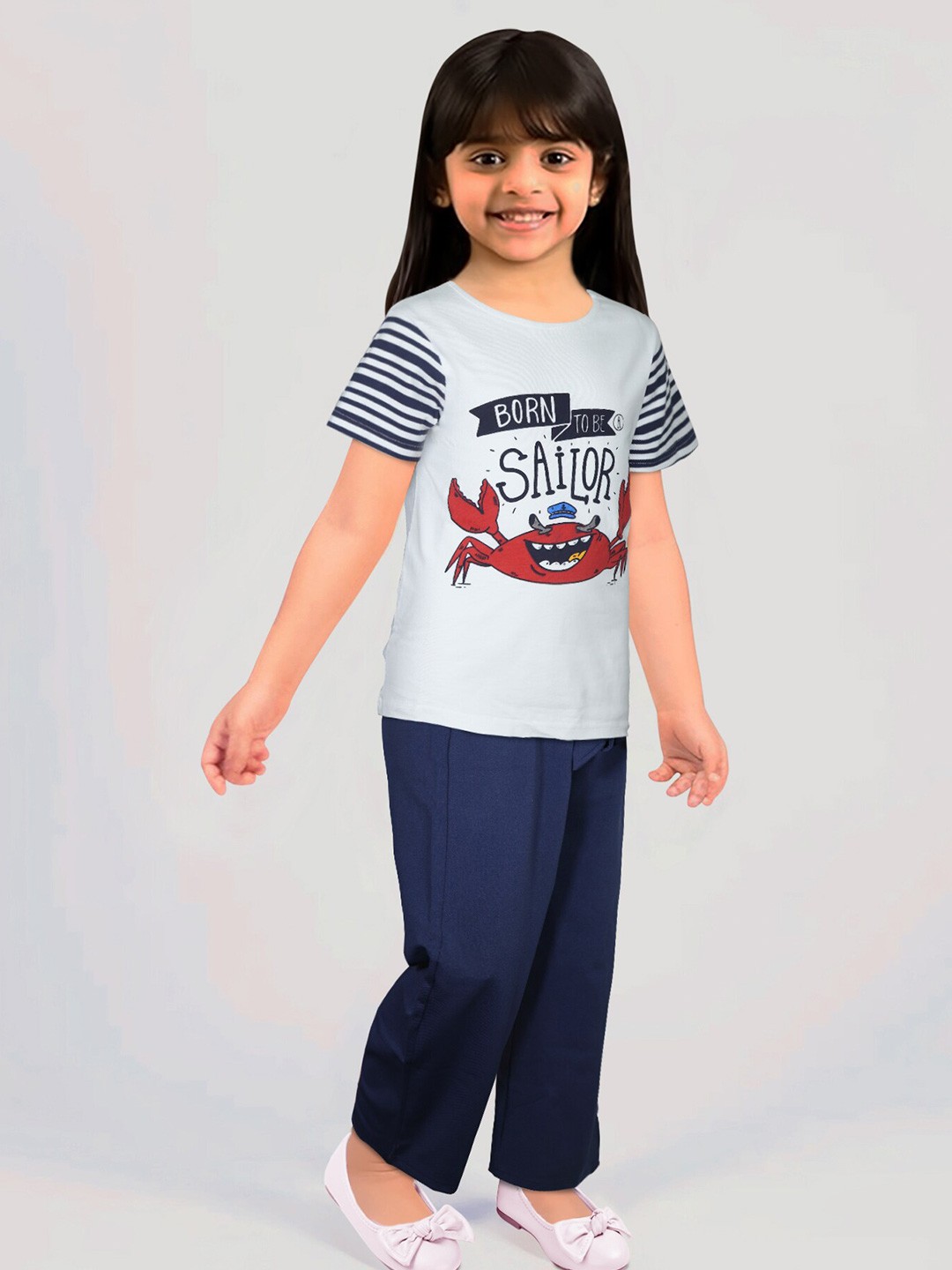 

Toonyport Girls Printed Pure Cotton Top With Palazzos, White