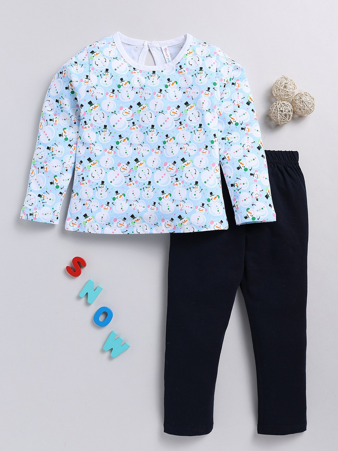 

Toonyport Girls Conversational Printed Pure Cotton T-shirt With Trousers, Blue