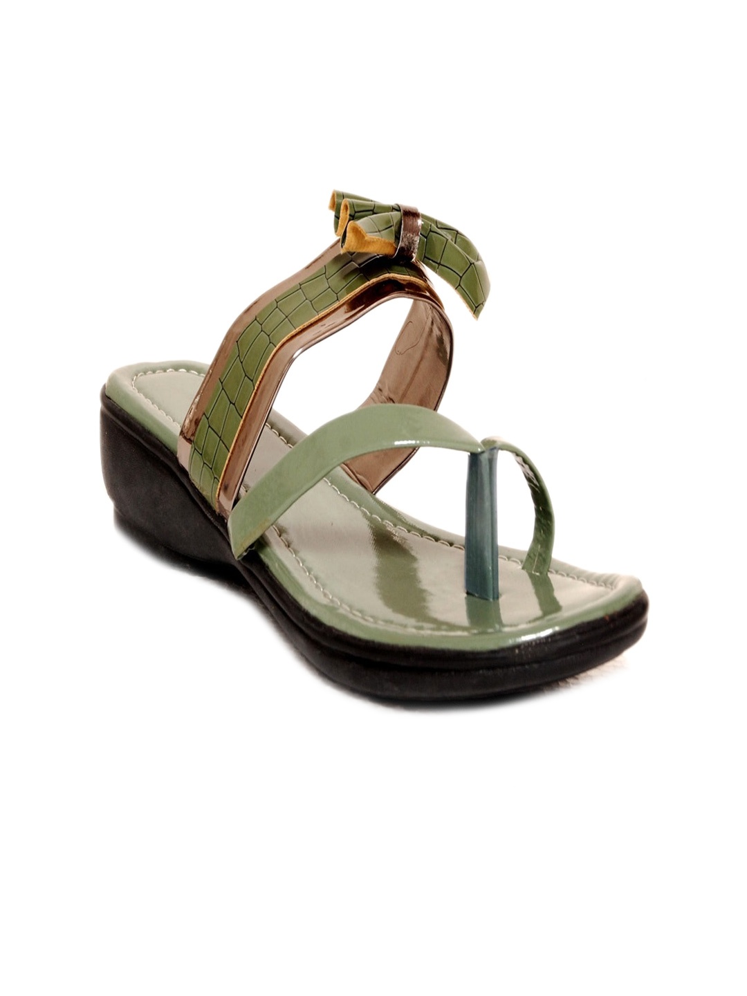 

Glitzy Galz Textured One Toe Wedges With Bows, Green