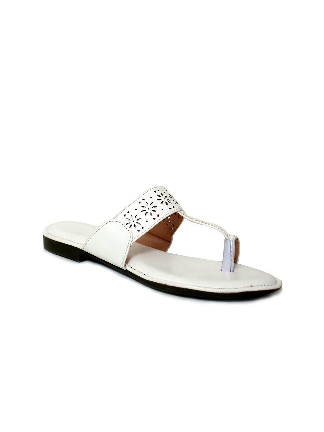 

Glitzy Galz Textured One Toe Flats With Laser Cuts, White