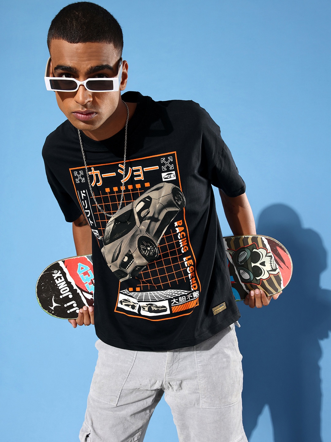 

Stormborn Men Graphic Printed Oversized Drop-Shoulder Sleeves T-shirt, Black