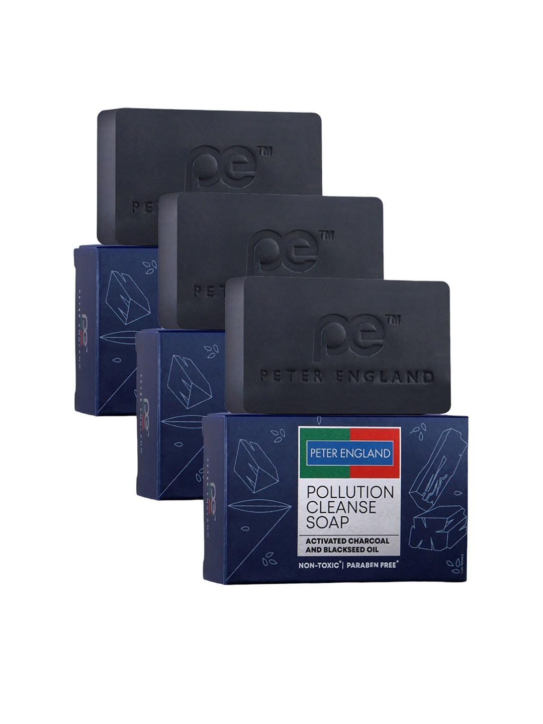 

Peter England Men Set of 3 Pollution Cleanse Soap With Charcoal - 100g Each, Blue