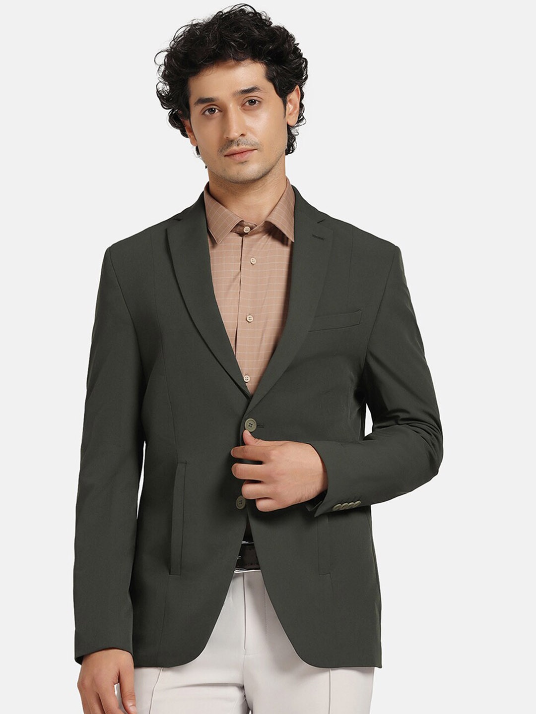 

Blackberrys Pure Cotton Single-Breasted Slim-Fit Blazer, Olive