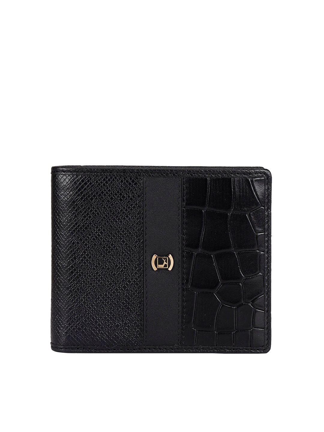 

Da Milano Men Textured Leather Two Fold Wallet, Black