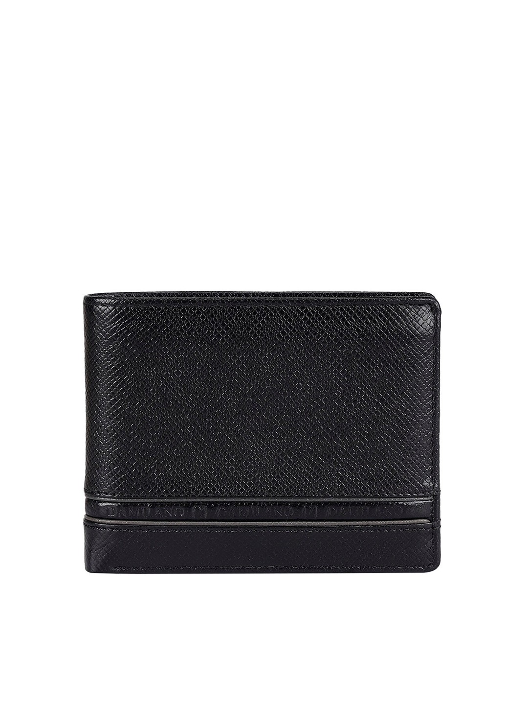 

Da Milano Men Textured Leather Two Fold Wallet, Black