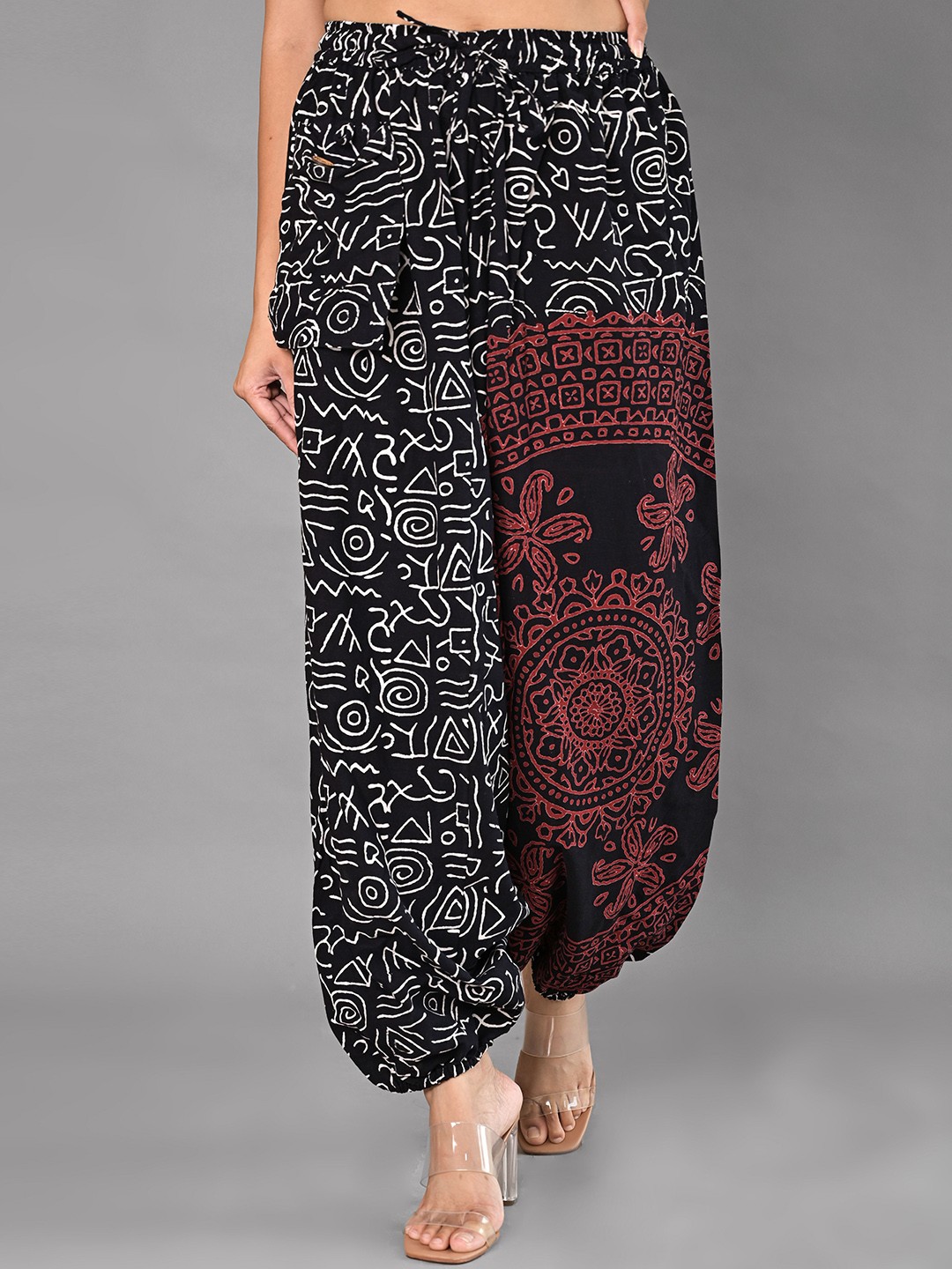 

Girly Girls Women Loose Fit High-Rise Ethnic Motifs Printed Cotton Harem Pants, Black